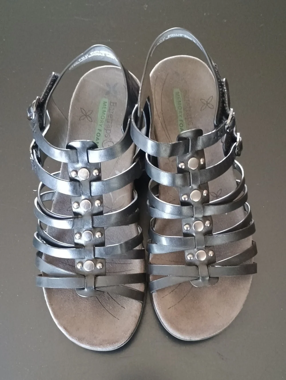 BareTraps Black Strappy Gladiator Sandals with Buckle Accents